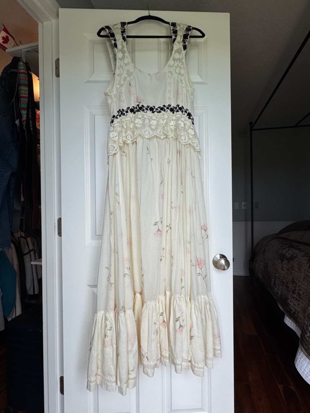 Free People Ivory Lace Tank Top with Black Floral Trim - Picture 6 of 9